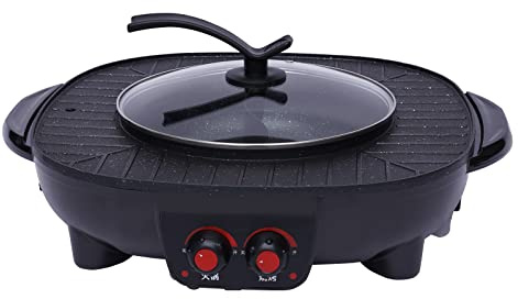 Grill elettrico 2 in 1 e Hot Pot 2000 W, capacità 3 l, pentola elettrica antiaderente e senza fumo, temperatura regolabile, per 5-6 persone