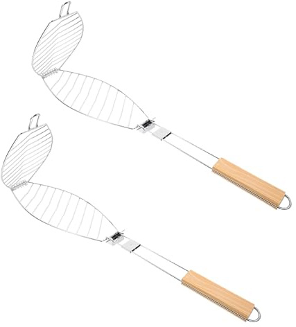 ROMISBABA 2 Pezzi Cestello per Grigliare Pesce in Acciaio Inox con Manico Antiscottatura Rimovibile Griglia Pieghevole Multifunzionale per Barbecue All’Aperto e Cucina Domestica