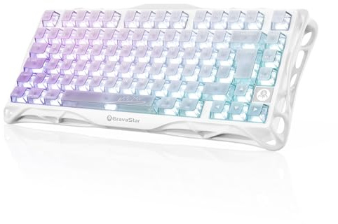 GravaStar Mercury K1 Lite Mechanische Gaming Tastatur QWERTZ-Crystal Aurora | 75% Wireless Gaming Keyboard mit Tri-Mode (2.4G/BT/USB-C), Hot Swap,Kabellos, Gasket, RGB Beleuchtung, Mechanical Tastaturen