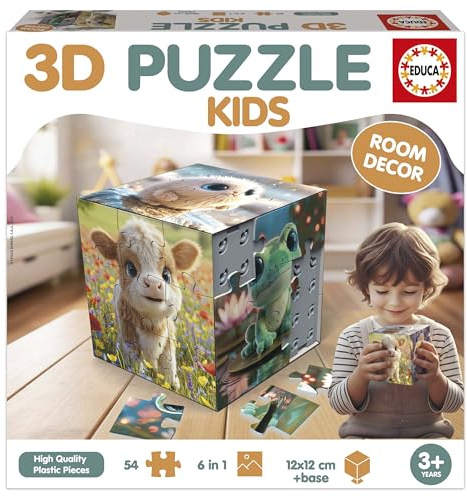 Educa - Baby-Tier-3D-Puzzle | 54-teiliges Würfelpuzzle für Kinder | Ab 4, 5, 6 Jahren (20712)