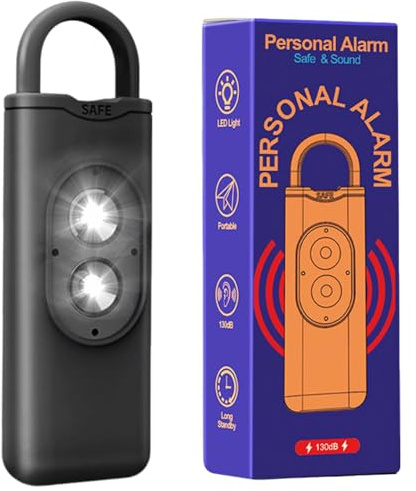 Notio Alarm, Taschenalarm Extra Laut 130db, Schlüsselanhänger mit Alarm & Led-Stroboskoplicht, Taschenalarm für Frauen Kinder Und Ältere Menschen (Schwarz)