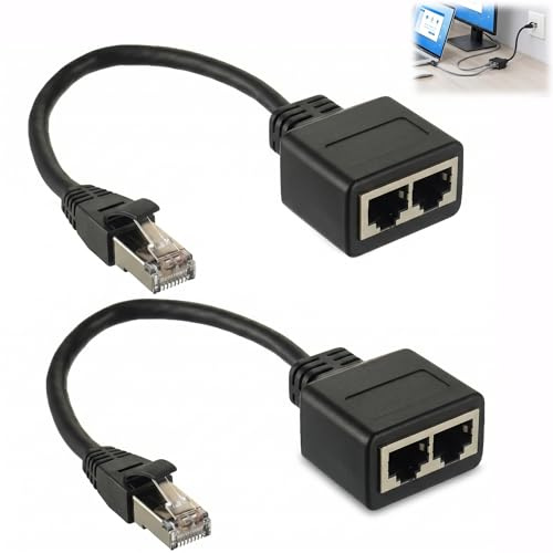2 Piezas Divisor RJ45 Ethernet 1 a 2, Splitter RJ45 Macho a 2 Hembra, Adaptador Duplicador Cable de Red LAN Compatible con Cat5 Cat5e Cat6 Cat7, para Router Switch PC TV, Conexión Estable para Hogar