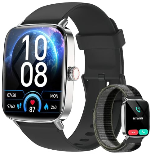 Montre Connectée Homme Femme avec Appel Bluetooth, 1,85 Smartwatch Moniteur de Fréquence Cardiaque/SpO2/Sommeil, Montre de Sport 110+ Modes Sportifs Podomètre, Etanchéité IP68, pour iOS et Android