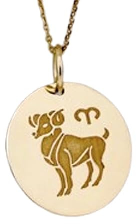 Collar con colgante en relieve del signo zodiacal Aries, hecho en plata de ley 925 con baño de oro, cadena de eslabones de 45 cm (18), dije redondo para joyería unisex hecha a mano | LK_EMBO_00438