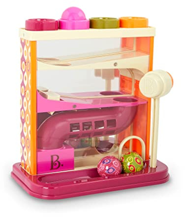 B. toys - Palla Stravagante - Fucsia - Giocattolo Pound-a-Ball - 4 Palline Colorate e Martello - Giocattolo educativo e per Lo Sviluppo per Bambini e Ragazzi - 1 Anno +