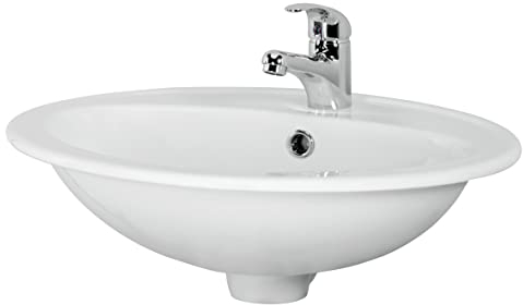 CERSANIT Waschbecken Oval | BxT: 53,5 x 41 cm | Unterbauwaschbecken | Handwaschbecken | Zentrales Hahnloch und Überlauf | Waschbecken aus Keramik | Glasierte Oberfläche | Weiß