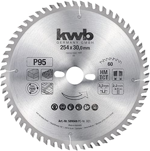 kwb Kreissägeblatt 254 x 30 mm, sehr feiner Schnitt, Sägeblatt geeignet für Arbeitsplatten, Holz und beschichtete Platten