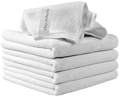 Clay Roberts Microfibre Cleaning Cloths, 40cm x 30cm - Pack of 5, White, Machine Washable, Polishing, Waxing & Dusting Cloth, Lint-Free, Kitchen Towel, Car Cleaning, Microfiber