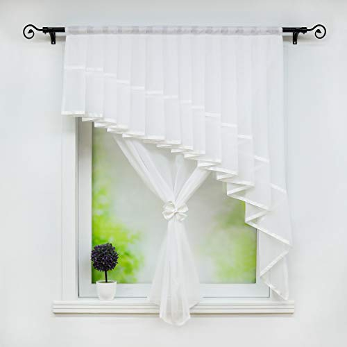 Joyswahl Voile Raffrollo schöne Fertig Gardine transparente Raffrollo mit Falten »Stephanie« Doppelschicht Bändchenrollo BxH 80x140cm Weiß 1er Pack