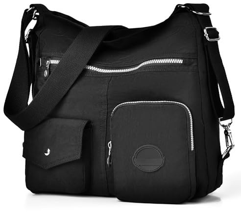 Dora & Liz Multipurpose Hobo Purse for Women with Antitheft RFID, Waterproof Nylon Crossbody Bag Shoulder Handbag, Convertible Backpack, Black, L