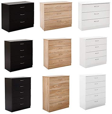 Panana Chest of Drawers with Metal Handles and Runners 3/4/5 Drawer Bedside Storage Cabinet for Bedroom Living Room Hallway (White, 4 Drawer)