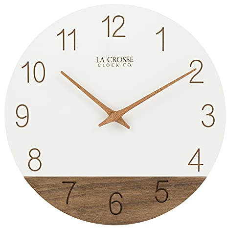 La Crosse Clock 404-3630B 12 inch Ivory Sierra Wood Quartz Analog Wall Clock