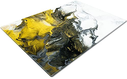 Chopping Boards | Glass Worktop Savers | Worktop Protectors Heat Resistant | Catering Chopping Boards | Chopping Boards Glass | Over The Sink Chopping Board | Large | Yellow Black Marble Effect