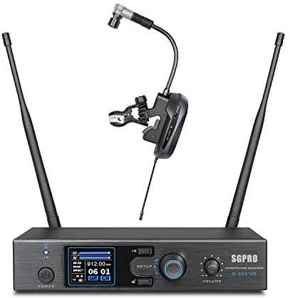 SGPRO Saxophone Wireless Microphone Professional Gooseneck Clip-on Mic with Preset EQ & ECHOs, 262 Ft Transmission and Rechargeable Transmitter, for Soprano, Tenor, Alto, and Baritone Saxophone