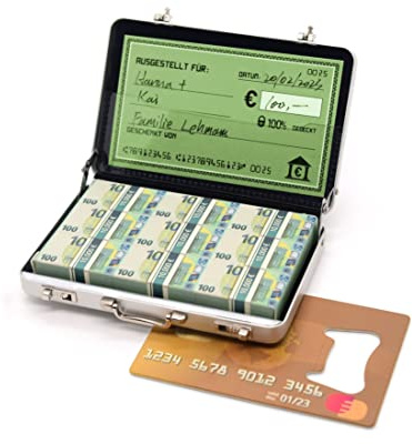 Estuche para dinero con diseño de maletín, minimaletín de aluminio con cierre a presión y tarjeta de felicitación (plata)