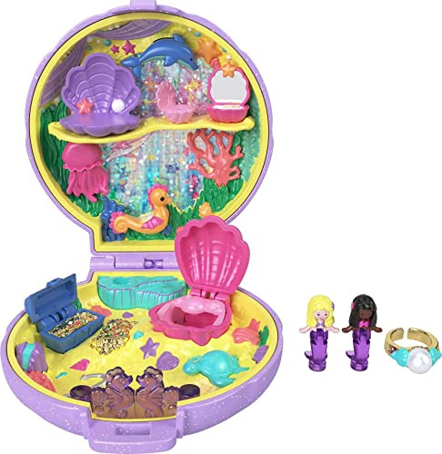 Polly Pocket Keepsake Collection Mermaid Dreams Compact à collectionner, thème sous la mer, boîte spéciale, 2 poupées sirène, bague portable et plus encore, cadeau de collection, à partir de 4 ans
