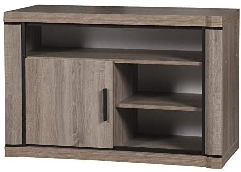 Marmex Dallas D11 - Hoher TV-Schrank; mit offenen Regalen und Einer Tür; moderner Schrank für das Wohnzimmer (Trüffel Eiche)