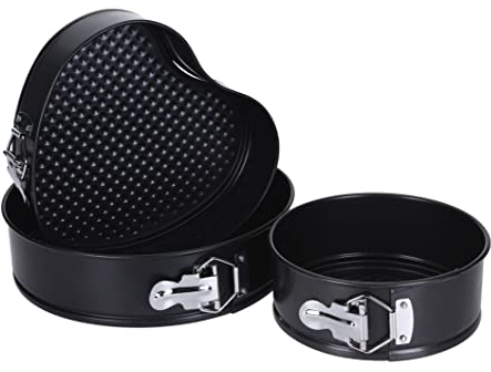 Lot de 3 moules à pâtisserie, moules à gâteaux à charnière en métal avec revêtement antiadhésif - Forme de cœur ronde - Avec fermeture à étrier - Passe au lave-vaisselle et au congélateur