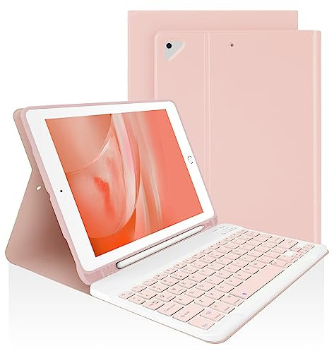 LAMA 9.7 Inch iPad Keyboard Case, Wireless Keyboard Case for 9.7 iPad Pro (2018 6th Generation, 2017 5th Generation, 2016 Pro, Air 2/1) Detachable Keyboards Cases&Pencil Holder, Pink