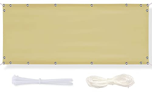 Timizi Balkonbespannung 150x250cm, Blickdicht Balkon-Verkleidung mit Ösen Kabelbinder und Kordel Sichtschutz Zaun für Balkongeländer Terrasse & Garten. - Beige
