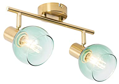 Qazqa - Art Deco Spotlight Ceiling Gold with Green Glass 2-Way Light - Vidro- - Art Deco - Suitable for LED E14 | 2 Way Light - Steel Surface-Mounted spotway Light - Suitable for Living Room I Kitch