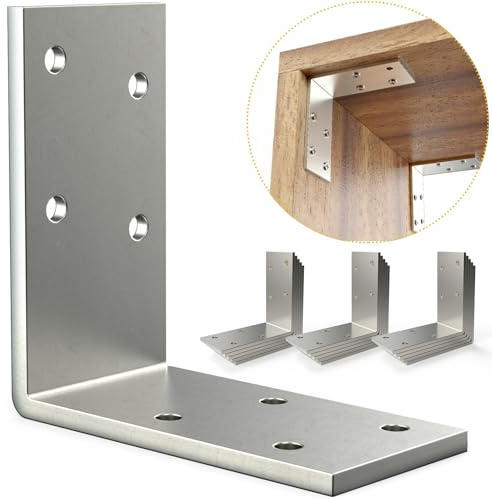 KOMOHOM （15-Pack） Heavy Duty 12-Gauge Galvanized Steel L Brackets, 3x3 Angle Iron Corner Braces for Wood Furniture, Bed Frames, Shelving & Timber Projects (90 Degree L-Shape Metal Brackets)