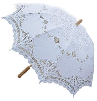 Herklotzn 80 cm Hochzeitsschirm mit viktorianischer Spitze, Brautschirm, Weiß, weiß