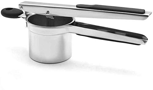 Stainless Steel Potato Ricer Professional Potato Masher, Heavy Duty Fruit Press for Baby Food, Vegetable, Puree - Silicone Non-Slip Handles, 3 Replaceable Strainer for Fine, Medium, Coarse,Silver