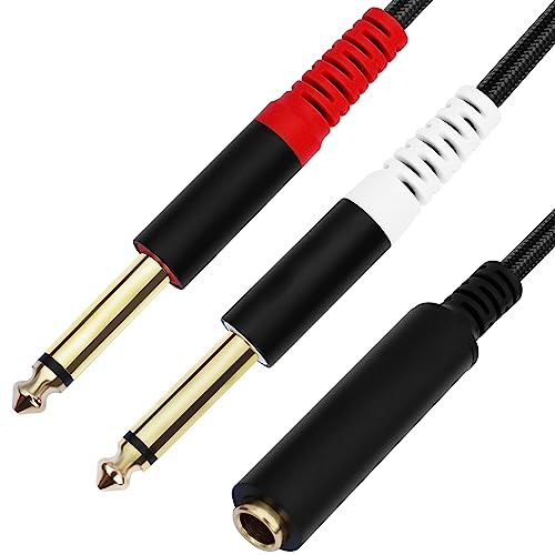 JOMLEY Adattatore per cavo y-splitter da 1/4 TRS femmina a doppio 1/4 TS, 6,35 mm femmina a due cavo stereo da 6,35 mm TS - 0,3 m