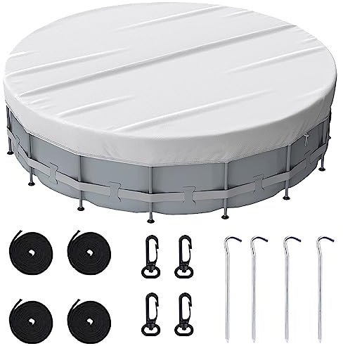 Swimming Pool Cover,Round Solar Cover for Above Ground Pools, Pool Cover Protector with Drawstring Design Increase Stability,Portable Pool Protective Cover,Waterproof and Dustproof (15FT)