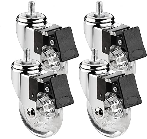 HCZION EIN Satz von 4 Lenkrollen für Möbel, Ø 75 mm, mit Gewindestiften M8 x 15, M10 x 15 und Kugellagern, transparente Gummi-Lenkrollen, Transportrollen (Größe: 2 Zoll-M8 x 15 mm, Farbe: 4 gebrems