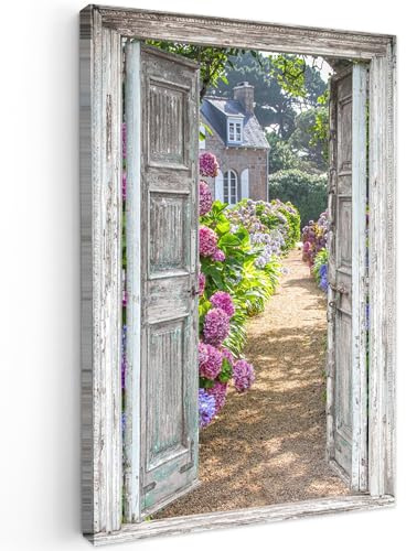 MuchoWow© Cuadros Salon Modernos Adornos Pared Decorativos Dormitorio | 40x60 cm - Lienzo Pinturas Quadro Decoración Vista por la ventana - Hortensia - Flores