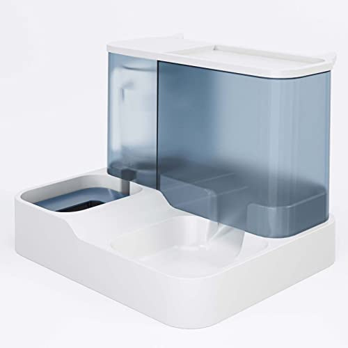 TITA-DONG Automatic Cat Feeder and Water Dispenser Set, 2 in 1 Large Capacity Transparent Window Automatic Pet Feeder for Cat (Blue)