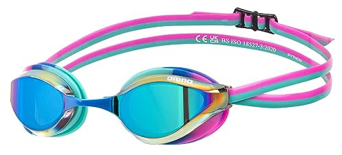 Arena Occhialini da nuoto unisex per adulti Python Racing, per uomini e donne, lenti a specchio anti-appannamento, massimo comfort, doppia cinghia, turchese/acqua/fucsia