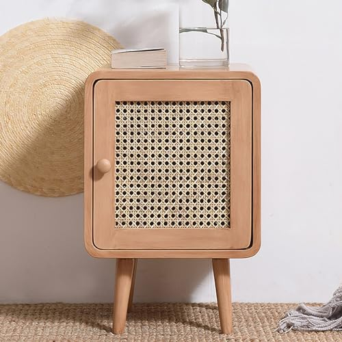 ZDMZR Mini Side Tables Bedroom, Tall Nightstand, Night Stands for Bedrooms, Rattan Bedside Table (Color : Wooden color)