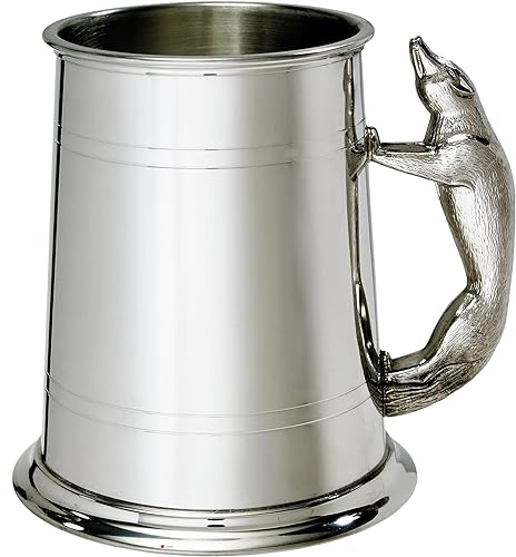 Zinn Krug 1 Pint Lagerbierglas Geformt Schmucklos Doppelte Linien Fuchsgriff Rein Schwer Messgerät Bier Krug Möglich für Gravur Personalisierte Geschenke für Männer und Frauen