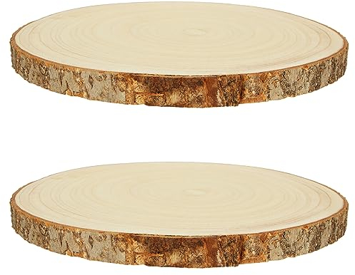 VIDETOL 2 Stück Holzscheiben 30 cm, 20 mm Dick, 28-32 cm Holzscheiben zum Basteln, Paulownia Baumscheiben mit Rinde, Baumscheiben Ohne Loch für Weihnachten Dekoration, Hochzeit und DIY Handwerk Holz
