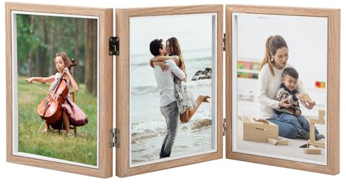 Ehuihuan Portafoto Multiplo, Portafoto Pieghevole, Cornice Legno 3 Foto, portafoto Doppio Collage per Foto da Parete Scrivania Decorazione Regali di Nozze
