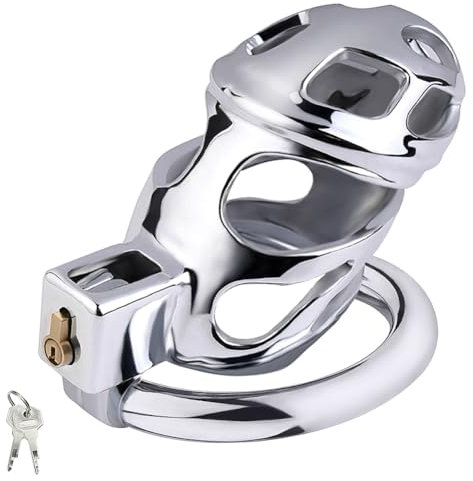 FLYTAGLE Keuschheitskäfig Peniskäfig Metall Penis Käfig SM Bondage Fetisch Drei Größen Hohldesign Atmungsaktiv Keuschheitsgürtel Cock Cage Sexspielzeug für Männer Paare (L)