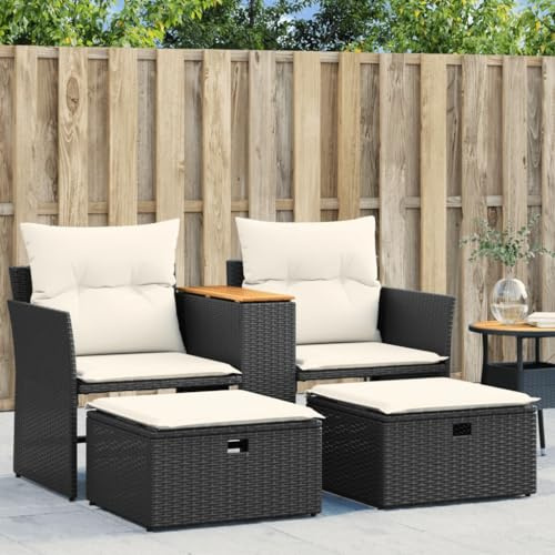 Festnight Gartensofa Ausziehbar Rattan Sofa 2 Sitzer Lounge Sofa Outdoor mit Hocker Kleines Balkon Sofa Balkonmöbel Gartenlounge Polyrattan Gartenmöbel Set Rattansofa Balkon Lounge