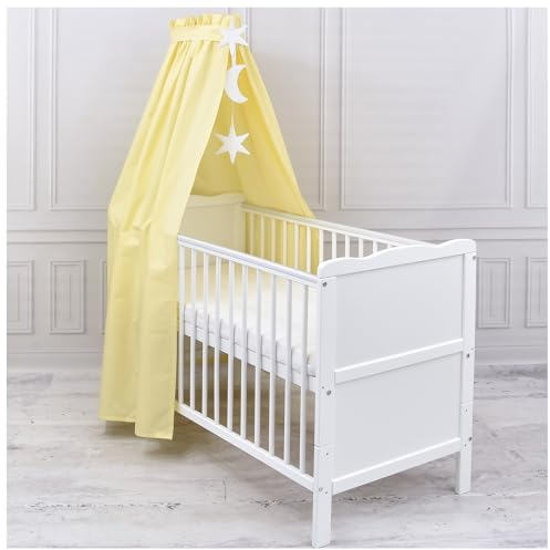 Generisch Baby Delux Babybett Himmel Betthimmel Baumwolle Baldachin für Babybett Kinderbett Wiege Stubenwagen Himmelstange Sterne Mond Applikationen Deko (Gelb, ohne Himmelstange)