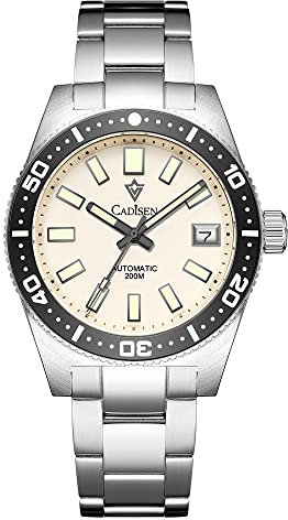 TYBERLEY CADISEN Orologio Automatico Meccanico da Uomo Movimento NH35 Zaffiro Sintetico 200m Impermeabile Luminoso Cinturino Acciaio Inox Casual sportivo Orologio subacqueo Data