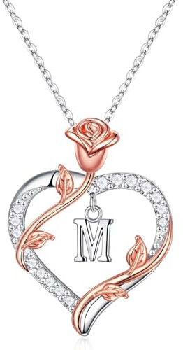 TINGN Weihnachtsgeschenke für Sie Frauen, Halskette Damen Kette mit Buchstaben, 14K Weißgold Vergoldet Mädchen Ketten mit CZ Herz Anhänger Initiale M Kette Buchstaben Silber Kette Schmuck Damen