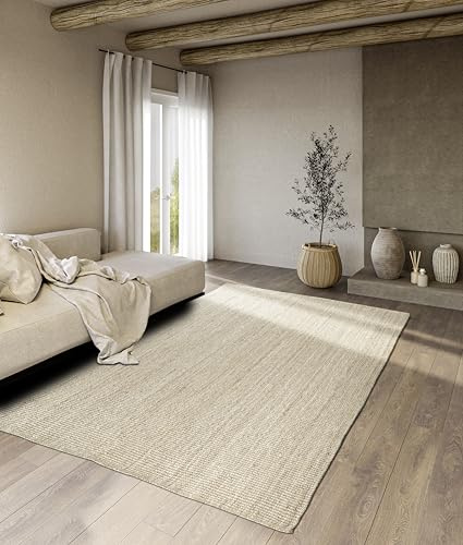 Villeroy & Boch Tappeto di iuta Rosalie naturale per soggiorno, 100% juta, tessuto a mano ed ecologico, in iuta per soggiorno, camera da letto, sala da pranzo, bianco naturale, 160 x 230 cm