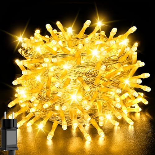 Gcstnn Lichterkette Außen Innen, 20m 200LED Weihnachten Lichterkette Strombetrieben mit Stecker Timer, 8 Modi IP44 Wasserdicht Lichterketten für Garten Weihnachtsbaum Dekoration -Warmweiß