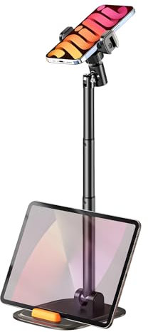 PUJUDODA Porta Cellulare da Tavolo, Supporto Telefono Scrivania Regolabile in Altezza e ad Angolo, Supporto Cellulare Pieghevole per iPhone 15, 14, 13, 12, 11, Pro, Smartphone, Tablet, Nero