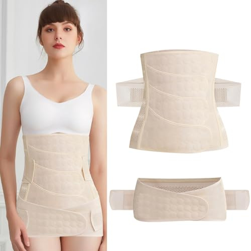 ZFOEFO 2 in 1 Postpartum Belly Wrap C Section Recovery Belt Support Recovery Belly/Waist/Pelvis Belt Girdle Support Recovery Corset Wrap after Birth Abdominal Binder Body Shaper for Women (Beige, M)