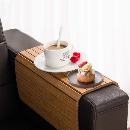 GBACHOOSE Sofatablett Armlehne, 32x51cm Couchablage Bambus, Armlehnen Tablett, Sofa Tablett Armlehne, Sofalehne Ablage Holz, Sofa Ablage Armlehne für Wasserbecher, Snacks, Mobiltelefone