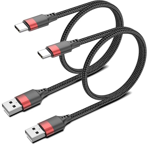 Short USB C Cable 50CM 2Pack, 0.5M USB A to USB C Cable Nylon Braided Short Type C Charger Cord Fast Charging Lead for iPhone 17 16 15 Samsung Galaxy S24 S23 S22 Note 20 10 A50 A20 Moto G LG