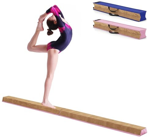 GOPLUS Barra de Equilibrio Gimnasia Plegable 240 cm, Viga de Equilibrio Artística con Manijas, Velcro en los Lados, Barra de Gimnasia Portátil Antideslizante para Niños, Adultos y Principiantes (Rosa)